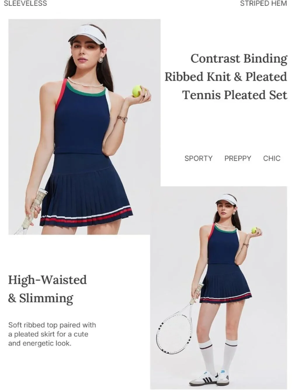 Women's Tibetan Blue 2 Piece Racer Back Tennis Skirt Tank Top Pull On Golf Dress